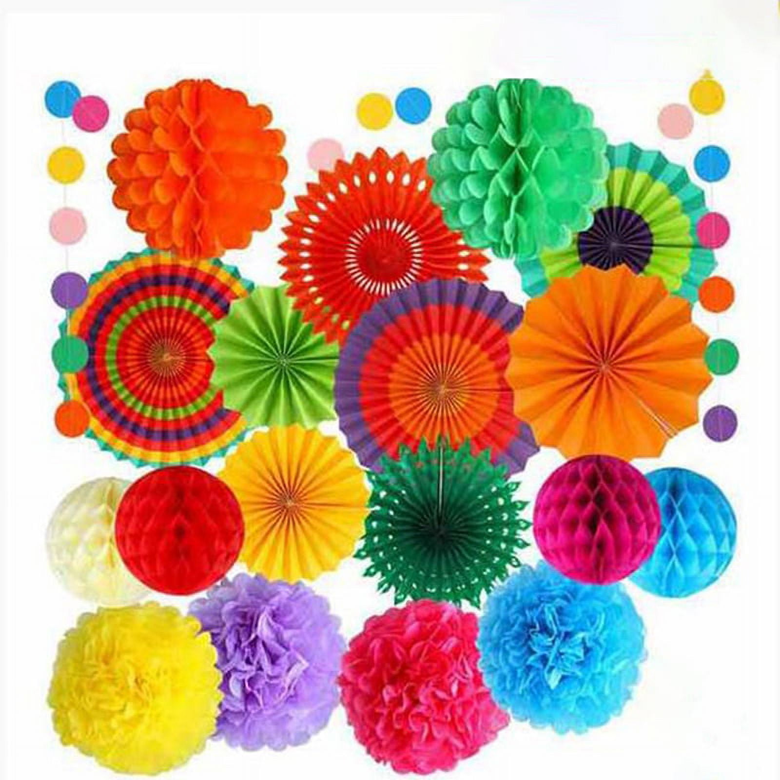 20Pcs Colourful Fiesta Decorations Paper Fans Flower Ball Honeycomb Balls Set for Wedding Birthday Events Festival Supplies