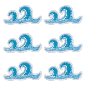 20Pcs Computerized Embroidery Polyester Adhesive Sew On Patches Costume Accessories Appliques Wave Patten Deep Sky Blue 26x52x1.5mm Diy