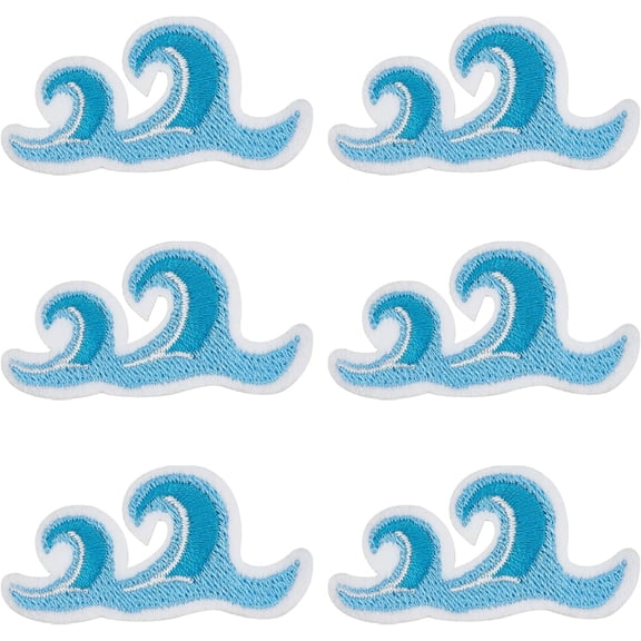 20Pcs Computerized Embroidery Polyester Adhesive Sew On Patches Costume Accessories Appliques Wave Patten Deep Sky Blue 26x52x1.5mm