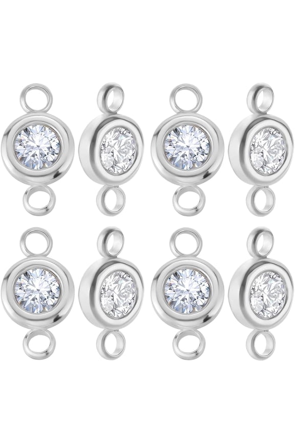 20Pcs Connector Charms 304 Stainless Steel Rhinestone Links Double Loops Round Charm