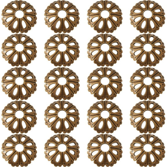 20Pcs Convex Round Brass Backplate Washers Classical Furniture Decoration Metal Closet Cabinet Knob for DIY Interior Design Doors Furniture Cabinet Bronze