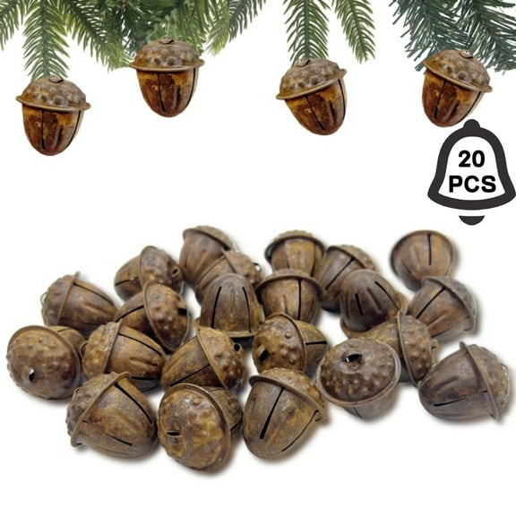 20Pcs Country Primitive Rusty Acorn Jingle Bells, 1.1 x 1.2 inch Rustic Farmhouse Home Decor for Christmas Crafting Autumn