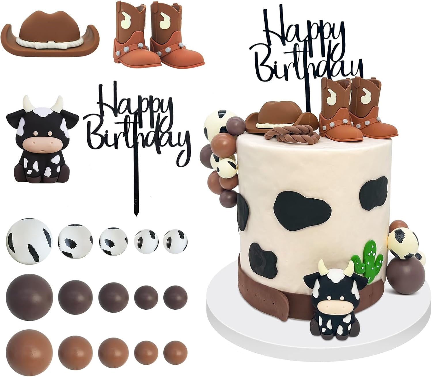 20Pcs Cowboy Cake Decorations with Cowboy Hat Boots Cow Cake Topper ...