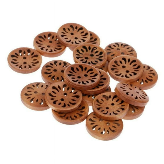 20Pcs Craft Pierced Flower Wood Buttons 23mm Sewing Crafts