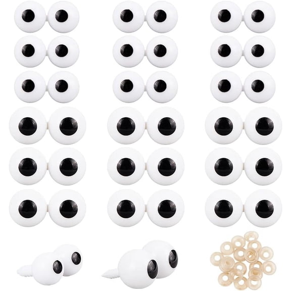20Pcs Craft Resin Doll Safety Eyes Stuffed Toy Eyes with 20Pcs Plastic Pads White Eye: 26.5~40x36.5~50.5x16~25mm Pad: 13x3.5mm Hole: 5mm 60pcs/box