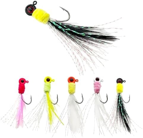 20Pcs Crappie Jigs Heads Crappie Jig with Feather 1/8oz Jig Heads Kit for Crappie Bass Trout Walleye(1/8 Oz 20pcs)