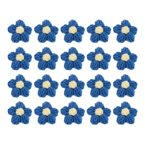 20Pcs Crochet Flowers, 45 x 45mm Handmade Floral Applique, Dark Blue&Yellow