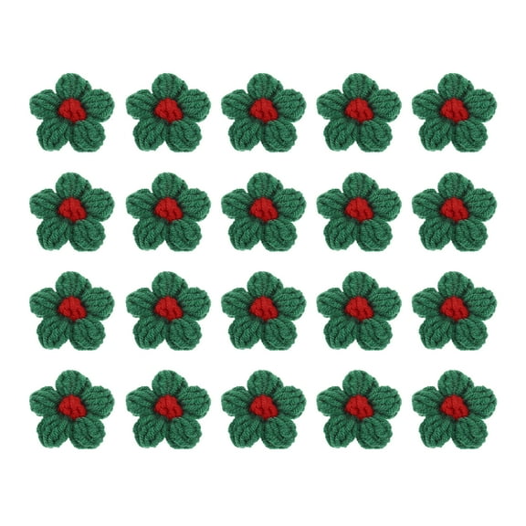 20Pcs Crochet Flowers, 45 x 45mm Handmade Floral Applique, Dark Green&Red