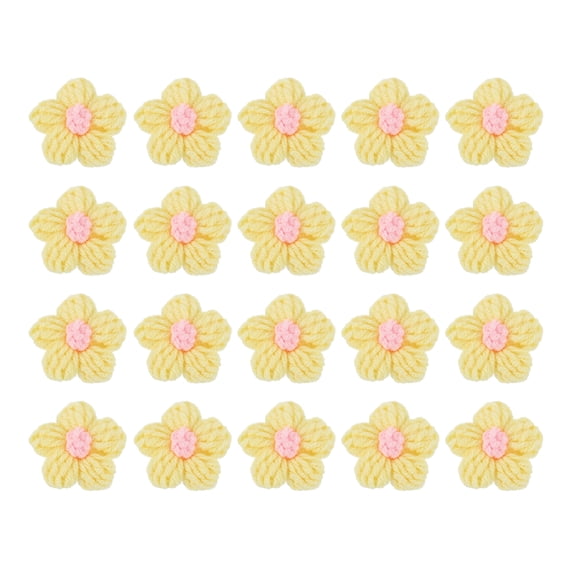 20Pcs Crochet Flowers, 45 x 45mm Handmade Floral Applique, Light Yellow&Pink