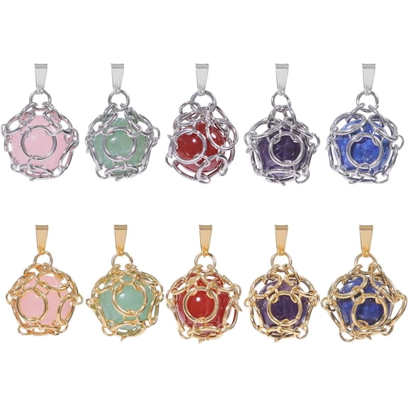 20Pcs Crystal Necklace Wire Wrapped 10 Styles Stainless Steel Wire Natural Raw Gemstone Crystal Pendant Natural Gemstone Quartz Jewelry for Necklace Making DIY Craft