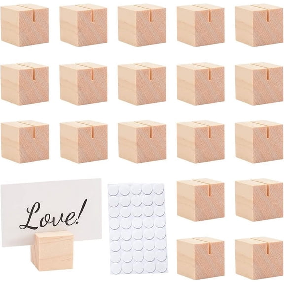 20Pcs Cube Pine Wood Cards Display Holder with 40Pcs Acrylic Double-sided Sticker Mixed Color Holder: 3x3x3cm Sticker: 10x1mm