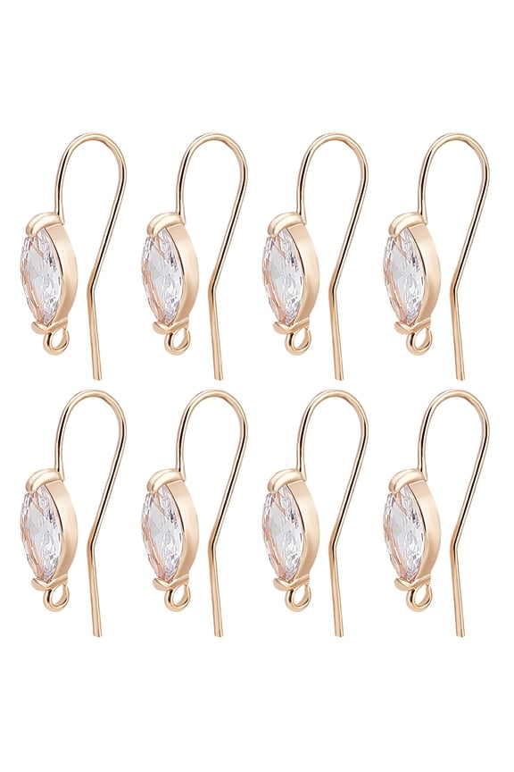 20Pcs Cubic Zirconia Earring Hooks 18K Gold Plated CZ Horse Eye Ear Wire Earring Posts Ear wires with Dangle Loops for DIY Jewelry Earring Making