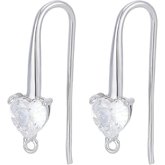 20Pcs Cubic Zirconia Earring Hooks Brass Ear Wire with Vertical Loop Metal French Platinum Fish Hooks Dangle Earwires Findings for Earring Jewelry Making DIY Craft Supplies
