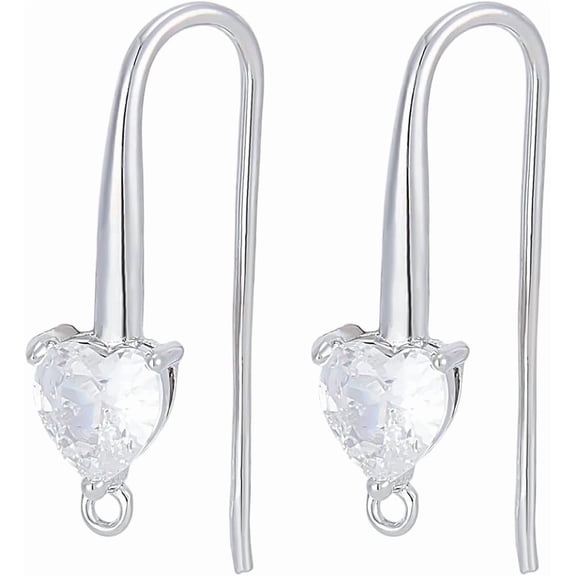 20Pcs Cubic Zirconia Earring Hooks Brass Ear Wire with Vertical Loop Metal French Platinum Fish Hooks Dangle Earwires Findings for Earring Jewelry Making DIY Craft Supplies