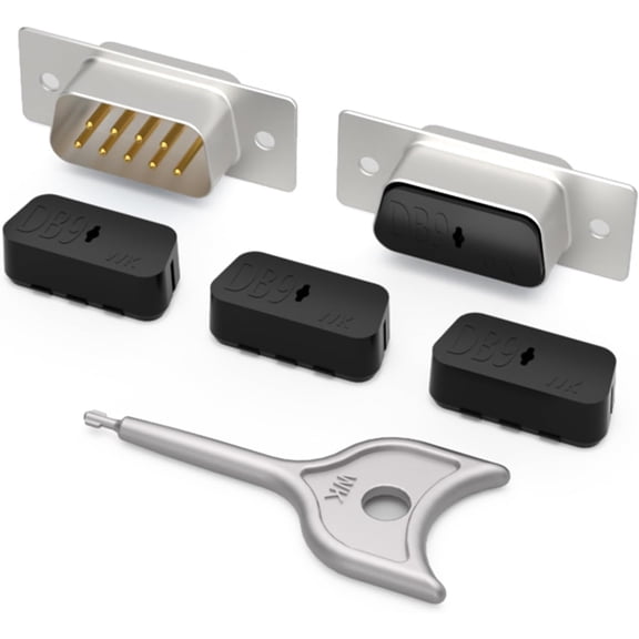 20Pcs DB9 Connector Lock with 1KeysSerial Rs232 Vga Port Blocker, Db9 Blocker,for PC Graphics Card Interface Dust Male Plug Protective CoverBlack