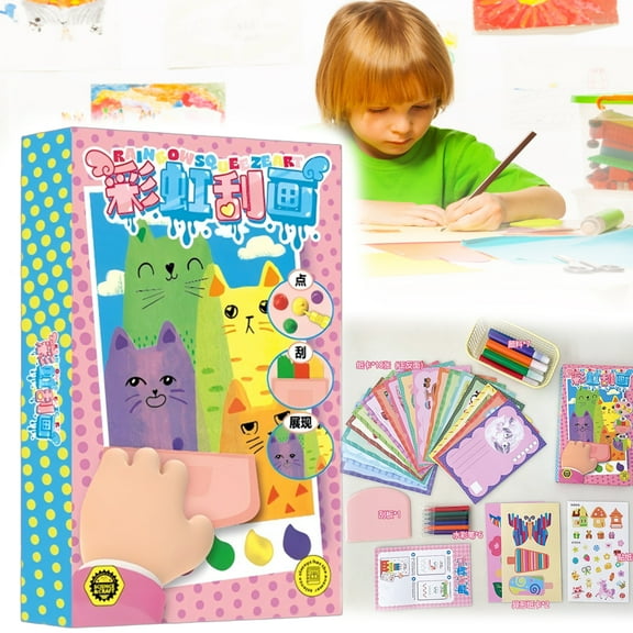 20Pcs DIY Rainbow Scratch Art,Squeegee Art Kit For Kids,Magic Dot Paint Paper Set Notebooks, Rainbow Scratch Art Kit Party DIY Gifts for Girls and Boys Ages 6 7 8 9 10 11 +