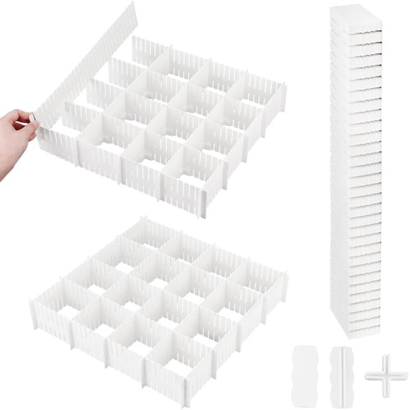 20Pcs DIY Storage Organizer Separator Adjustable DIY Drawer Organizer with Fixing Buckles Connectors White Drawer Organizer Multi-Function Drawer Dividers