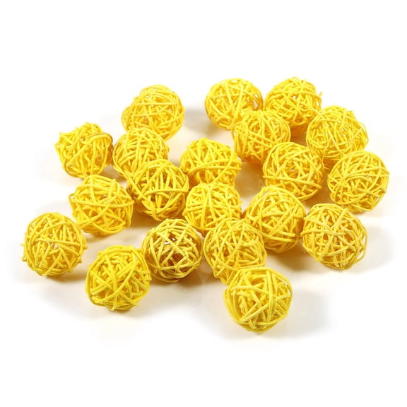 20Pcs Decorative Rattan Balls Ornaments for Table Wedding Christmas Birthday Party Decorations Home Decor Rustic Party Rattan Balls 5 Colors (Yellow)