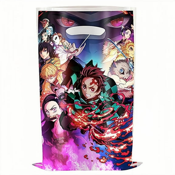 20Pcs Demon Slayer Anime Cartoon Theme Party Gift Bags, Handheld Favor Candy Bags with Carry Handle for Birthday Party Decorations Supplies