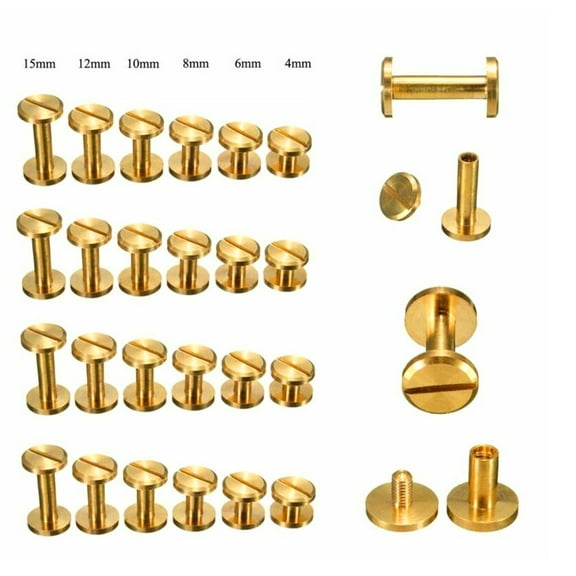 20Pcs Diameter 8mm Flat Belt Screw Leather Craft Chicago Screw Brass Solid Rivets Stud Head for DIY Leather Belt Bag Suitcase (Height: 3mm)