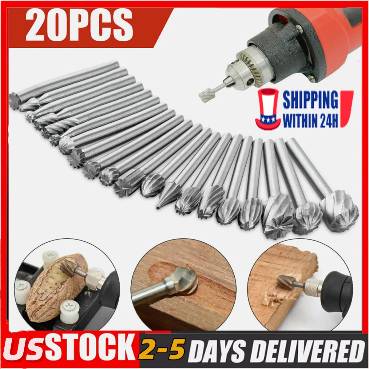 Zyler - 20Pcs Diamond Burr Bits Drill Set Rotary Multi Tools Accessories For Dremel