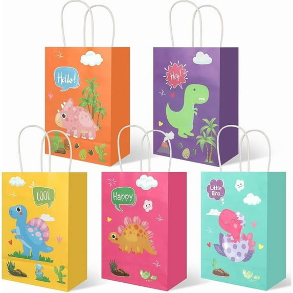 20Pcs Dinosaur Party Favor Bags with Handles, Cartoon Dinosaur Kraft Paper Gift Wrap Bags, Kids Goodie Treat Bag for Boys Girls Dinosaur Theme Birthday Baby Shower Party Supplies