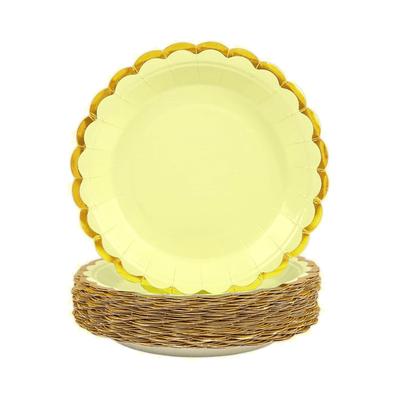 20Pcs Disposable Pastel Paper Plates 9" Scalloped Dessert Plate for Valentines Coquette Bridal Wedding Birthday Baby Shower Party Supplies, Yellow