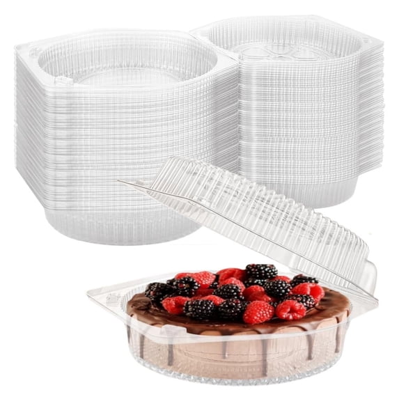 20Pcs Disposable Plastic Pie Containers,Dessert Takeout Boxes with Hinged Locking Lids,8oz Round Cake Carrier,Individual Pot Pie Pans,Clamshell Salad Tray,for Pizza Flan Food Storage