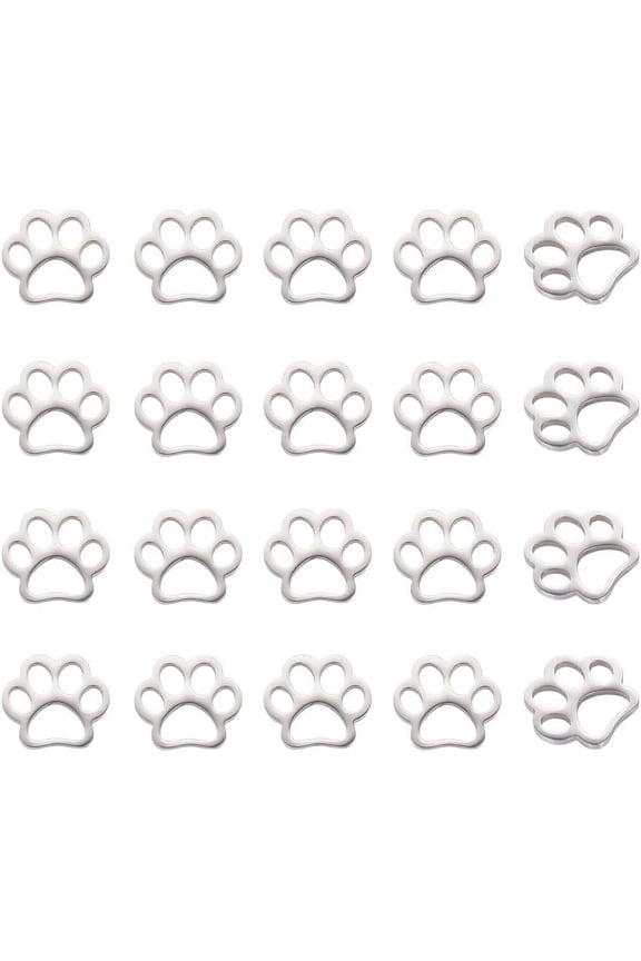20Pcs Dog Paw Print Charm Hollow Metal Charm Pendants Stainless Steel Charms Animal Footprint Charms Animal Cat Dog Paw Print Charms for DIY Jewelry Necklace Bracelet Making 1set