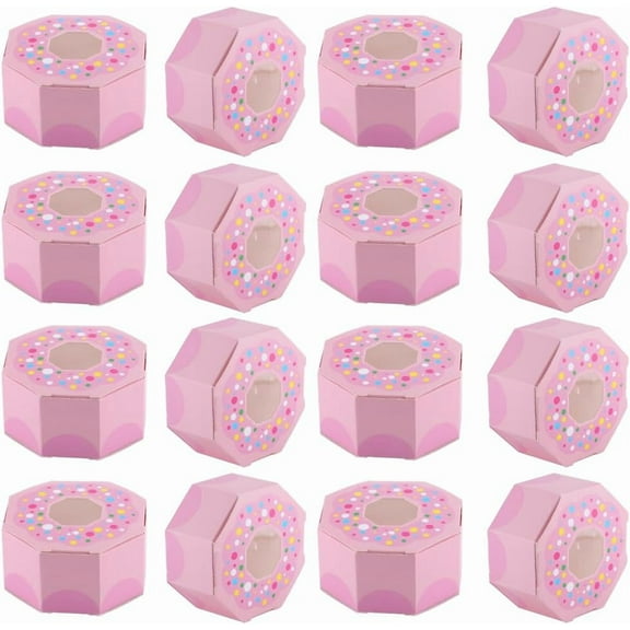 20Pcs Donut Candy Boxes Small Mini Paper Party Favor Chocolate Cookie Packaging Box with Window Cake Wrapping Supplies Wedding Treat Cases for Birthday Party Ceremony Decor Pink diy