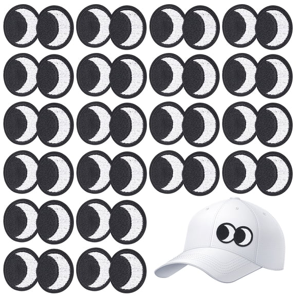 20Pcs Double Eye Appliques Computerized Embroidery Cloth Iron on/Sew on Patches Costume Accessories Black 57.5x32x1.5mm