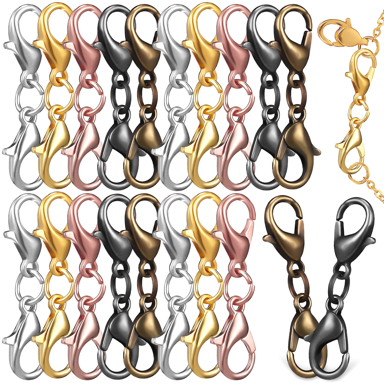 20Pcs Double Lobster Clasp Extenders Necklace Bracelet Extension Clasps