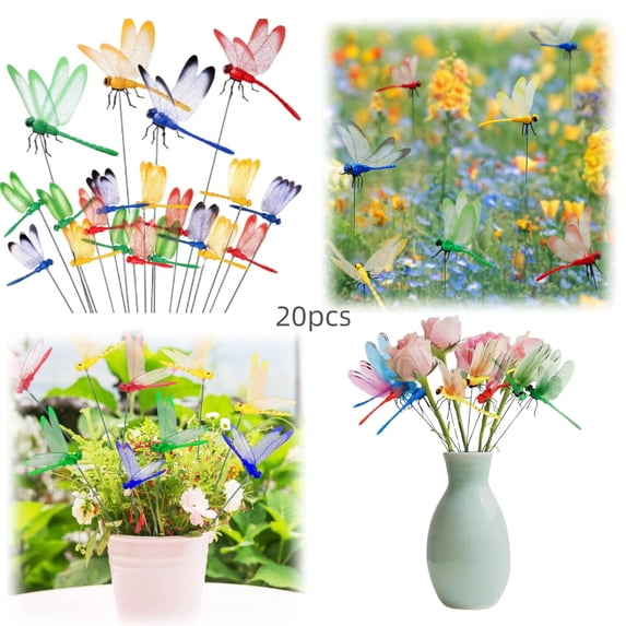 20Pcs Dragonfly Clips, Fake Dragonflies Dragon Fly Clips Realistic 3D Butterfly Stakes Garden Outdoor Decorations