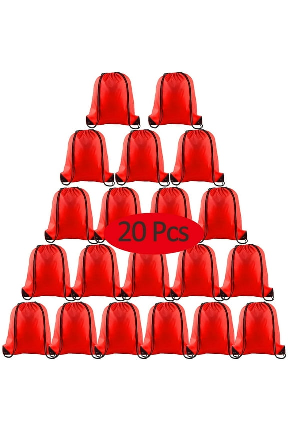 20Pcs Drawstring Backpack Bag Bulk Red Drawstring Bags String Backpack Sport Gym Sack Bags Foldable Storage Bag for Women Men Shopping Gym Travel Sports