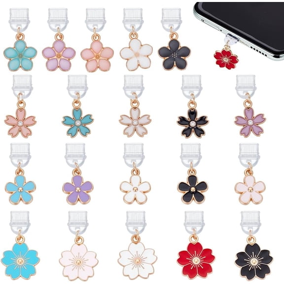 20Pcs Dust Plug Charm 1~1.2 Inch Long Anti Dust Plugs Flower Dustproof Plugs C Port Caps Protector with Alloy Enamel Pendants Phone Pendants Accessory for DIY handcrafting