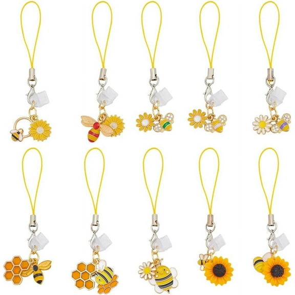 20Pcs Dust Plug Charm 3~3.7 Inch Long Mobile Dustproof Plugs Dustproof Plugs USB C Port Caps Protector with Alloy Enamel Bee Flower Pendants Phone Pendants Accessory