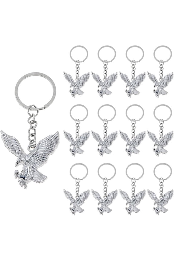 20Pcs Eagle Alloy Keychain with Iron Rings Silver Platinum 8cm 20pcs/set for Handmade