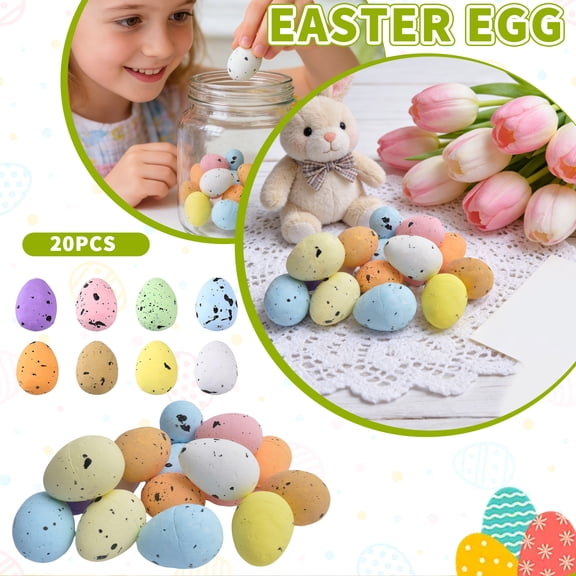 20Pcs Easter Eggs Colorful Foam Eggs Artificial Bird Eggs for DIY Craft Spring Party Basket Stuffers and Table Scatter, Multicolor