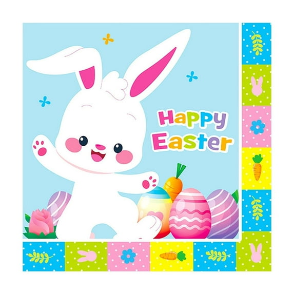 20Pcs Easter Guest Napkins,Spring Easter Eggs & Bunny Disposable Paper Napkins Colorful Dinner Hand Towel Napkins for Home Holiday Party,Table Decorative Papers,Food Grade Supplies,6.5"x6.5"
