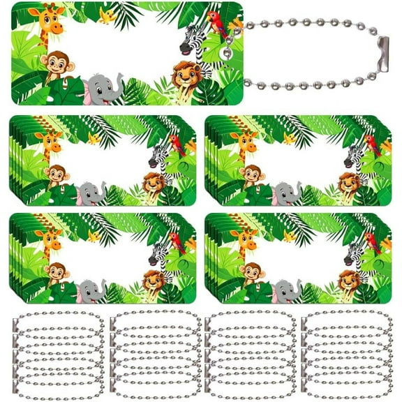 20Pcs Elephant Giraffe Write-on ID Bag Tags Label Animal Theme Rectangle Writable Name Tag Pendant for Backpack Lunchbox Forest Animals Blank Tag Ornament with Hole for Baggage Travel Suitcase