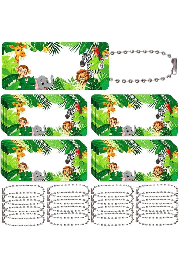 20Pcs Elephant Giraffe Write-on ID Bag Tags Label Animal Theme Rectangle Writable Name Tag Pendant for Backpack Lunchbox Forest Animals Blank Tag Ornament with Hole for Baggage Travel Suitcase