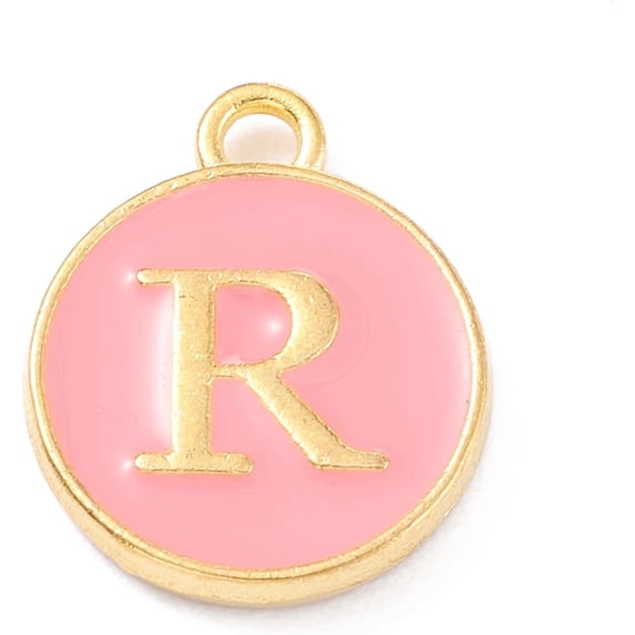 20Pcs Enamel Alphabet Charm Alphabet Pendant Ornament for Jewelry 14x12x2mm Hole: 1.5mm Golden