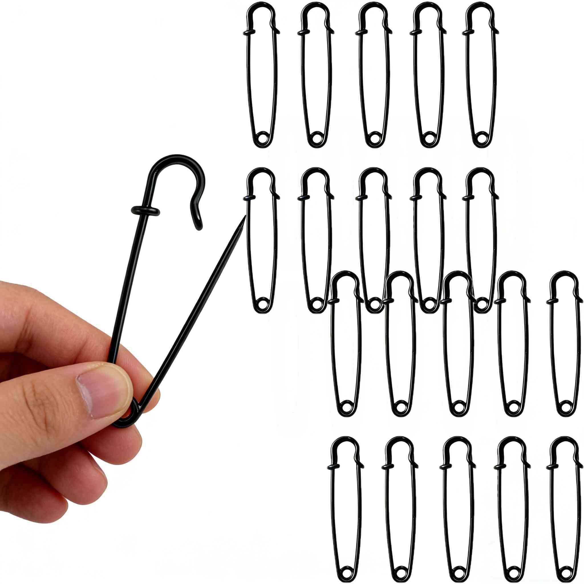 20Pcs Extra-Large Safety Pins, 4" Heavy Duty Steel Pins for Blankets and Clothes - Black