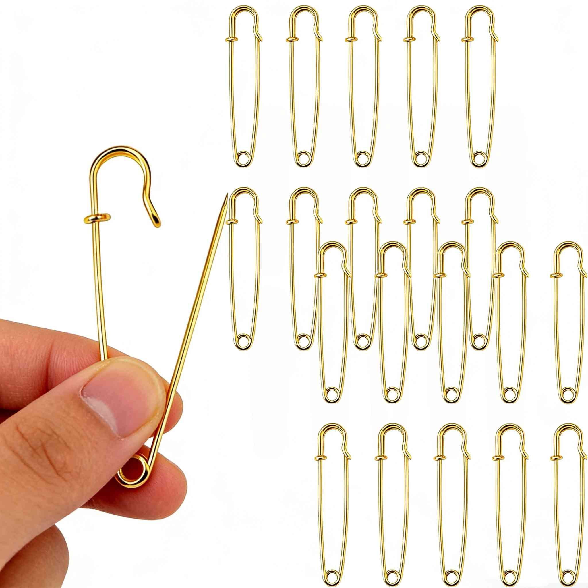20Pcs Extra-Large Safety Pins, 4" Heavy Duty Steel Pins for Blankets and Clothes - Gold