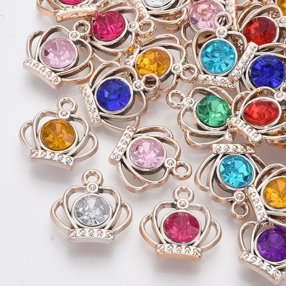 20Pcs Faceted ABS Plastic Pendants Crown Charm Pendant with Acrylic Rhinestone Light Gold Pendant Decoration for Women Necklace Bracelet Earrings Jewelry Making 19x19x7mm Hole: 2mm