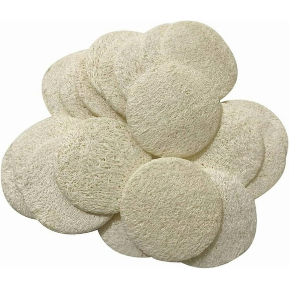 20Pcs Facial Loofah Pads, 2.36 inches Round Complexion Natural Loofah Exfoliating Facial Loofah Skin Scrub