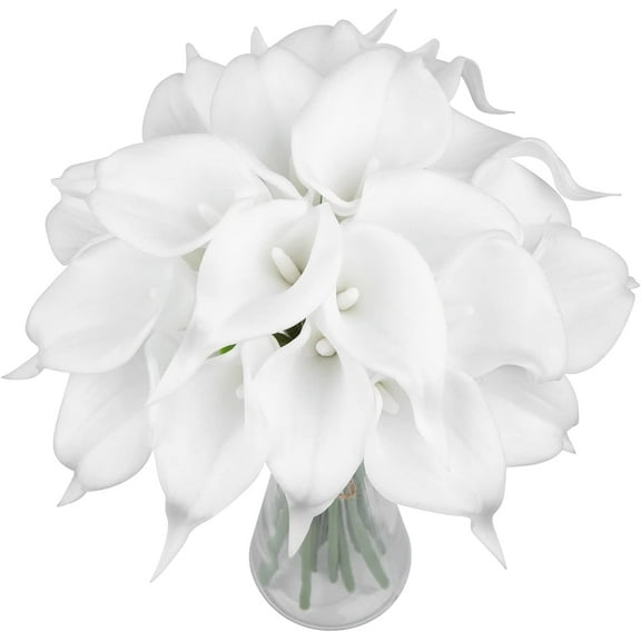 20Pcs Fake Calla Lily Flowers Real Touch Latex Artificial Calla Lilies Flowers for Home Wedding Bouquet Baby Shower Centerpieces Party Decor (White)
