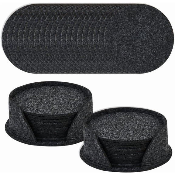 20Pcs Felt Drink Coasters with Holder Cup Mat Pad Dark Gray 4 Inch Round Heat Proof Water Absorption Mug Coaster Protect Furniture from Dirty Scratched DIY