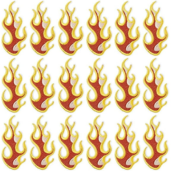 20Pcs Fire Patches Iron on Bulk Orange Red Fire Flame Embroidery Patch Mini Cartoon Blaze Sew on Repair Badge Appliques for Sewing Making Cloth Jackets Jeans Shirts Bags Christmas Diy Supply