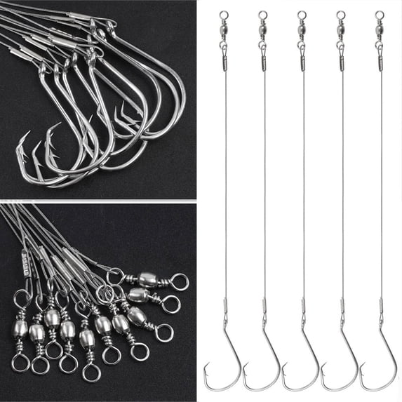 20Pcs Fishing Circle Hooks Saltwater Catfish Hooks Catfishing rig with Steel wire Leader Hook Rigs for Surf fishing rig tackle